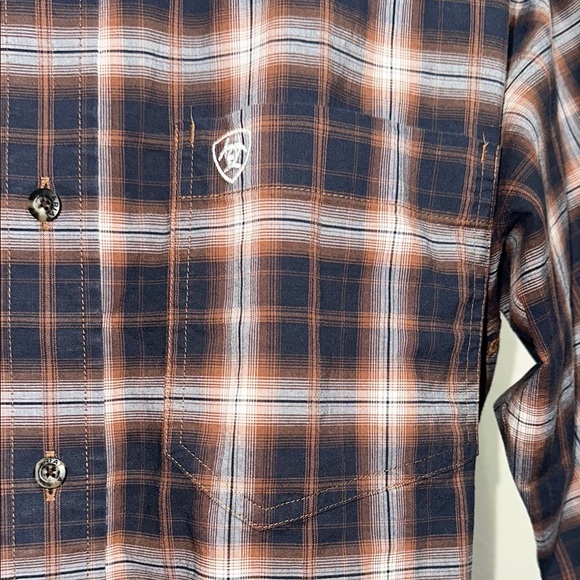 Cinch Casual Button Down Shirt Brown and Blue - Picture 3 of 5